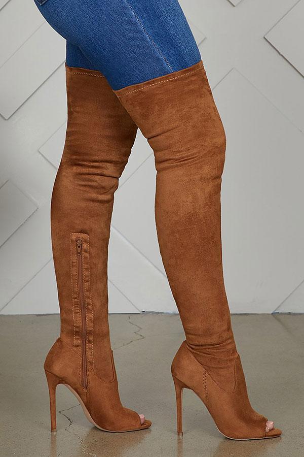 Thigh High Peep Toe Boots