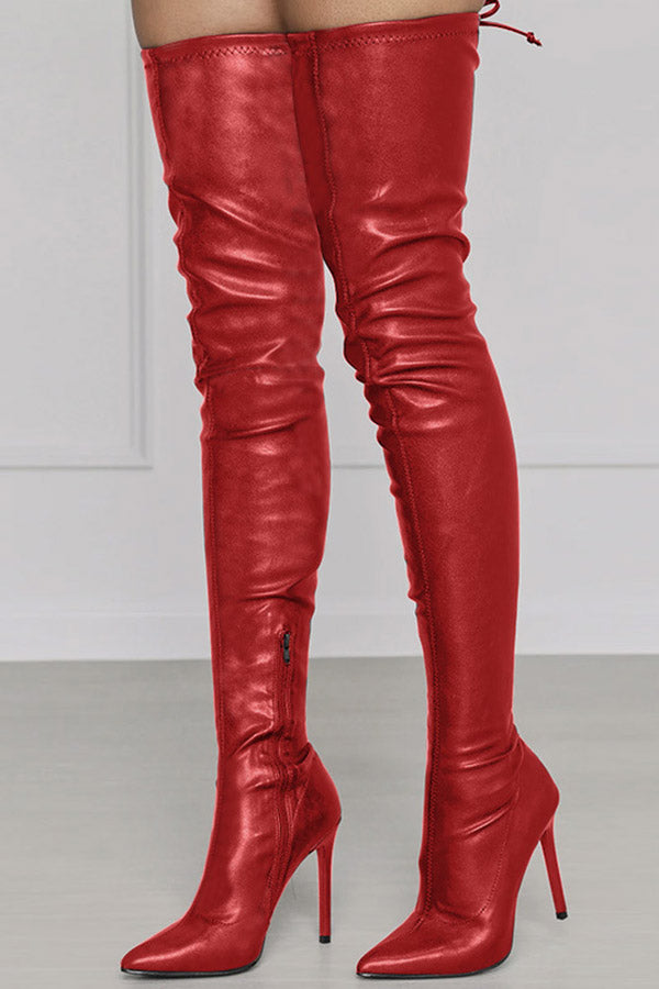 Faux Leather Thigh High Boots