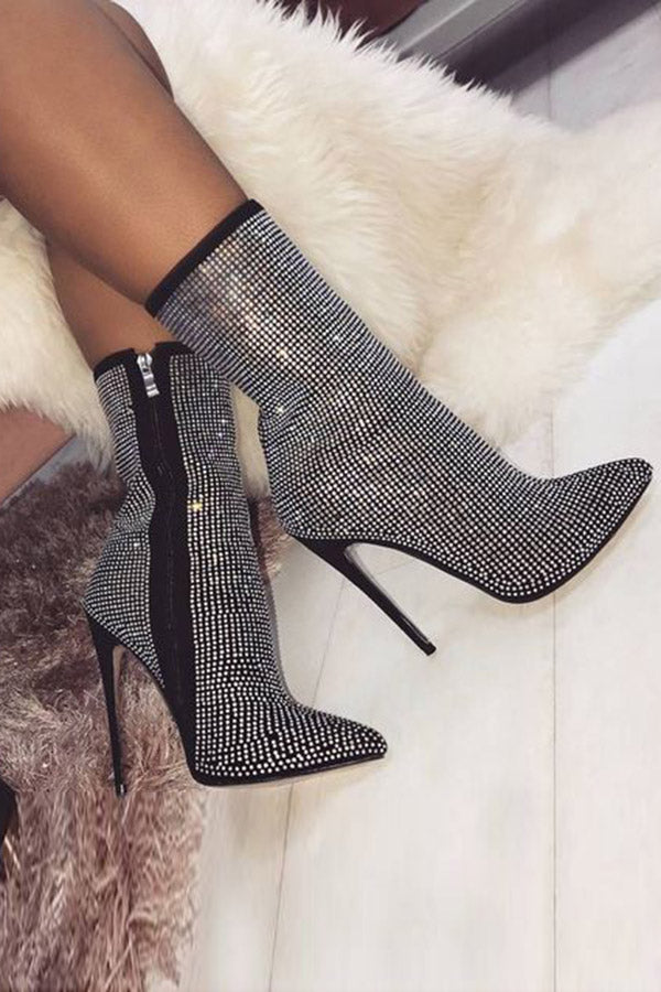 Rhinestone High-heeled Boots