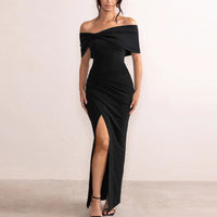 Bow Off Shoulder High Slit Maxi Dress