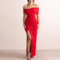 Bow Off Shoulder High Slit Maxi Dress