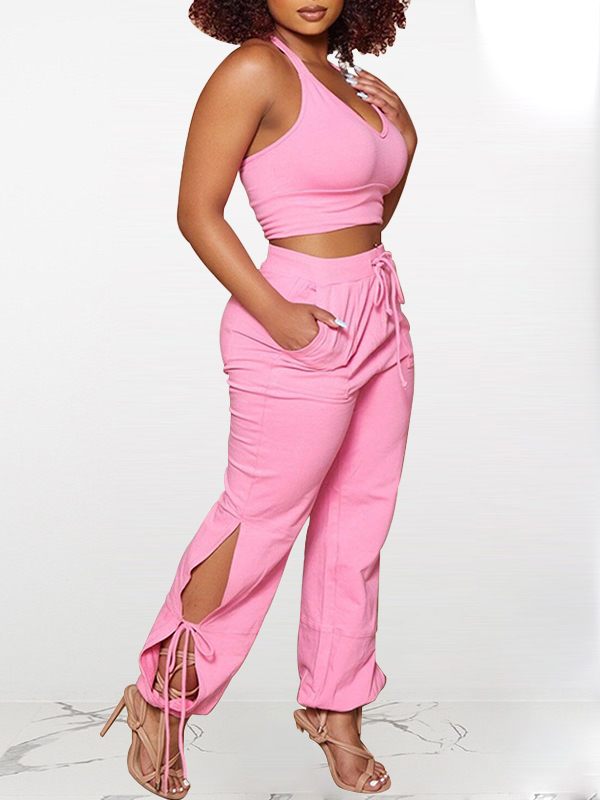 Solid Tank Top & Tied Pants Set