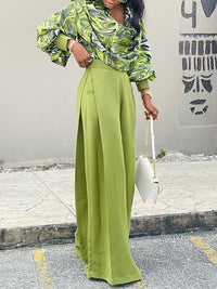 Printed Blouse & Wide-Leg Pants Set