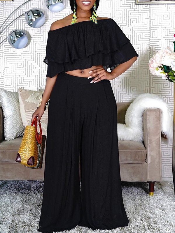 Off-Shoulder Top & Wide-Leg Pants Set