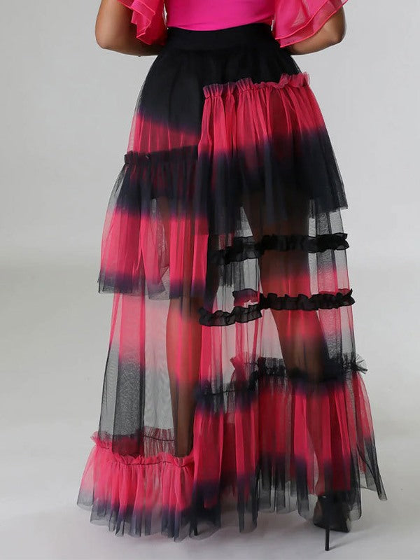 Ombre Tiered Mesh Skirt