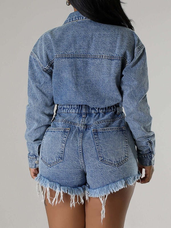 Distressed Snap-Front Denim Romper