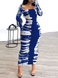 Printed Slit Ribbed Dress