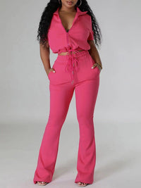 Solid Zip Top & Drawstring Pants Set