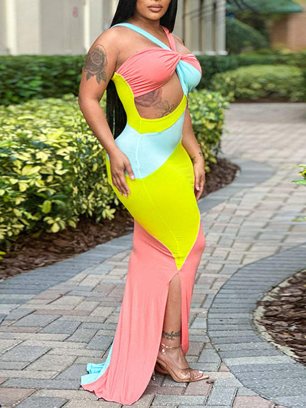 Colorblock Combo Cutout Dress