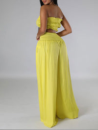 Solid Bandeau Top & Wide-Leg Pants Set