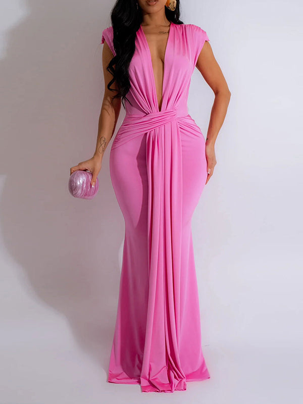 Plunge Sleeveless Maxi Dress