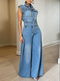 Button-Front Denim Jumpsuit