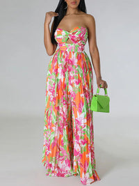 Printed Strapless Pleated Jumpsuit