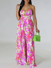 Printed Strapless Pleated Jumpsuit