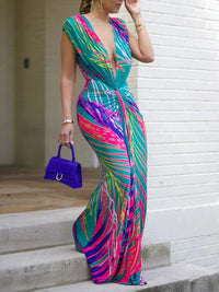 Printed Plunge Maxi Dress