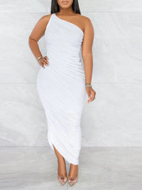 Solid One-Shoulder Ruched Dress