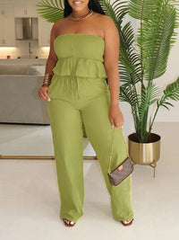 Solid Tube Top & Pants Set