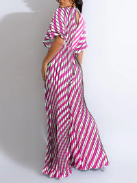 Printed V-Neck Pleated Wide-Leg Jumpsuit