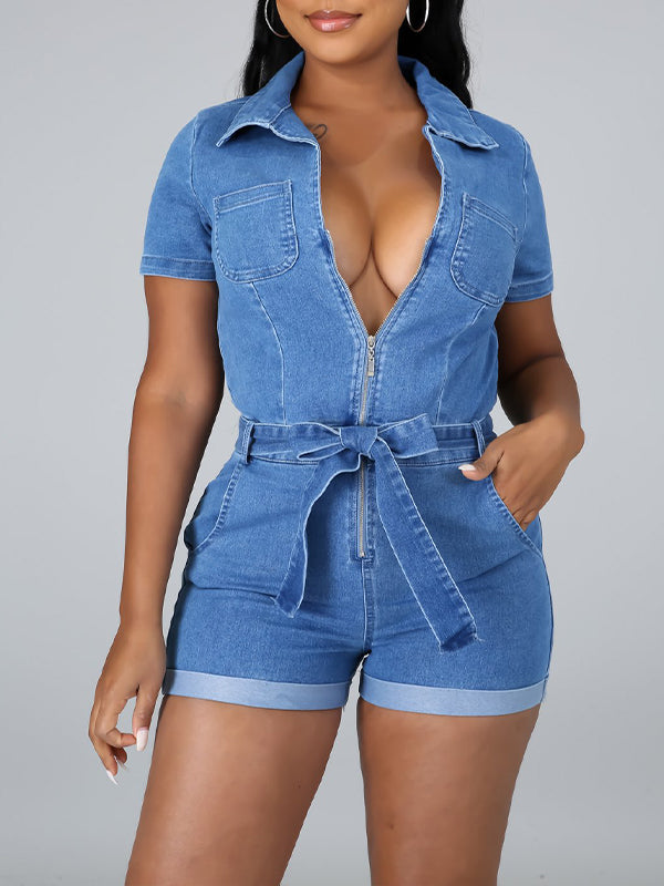 Zip-Front Tied Romper