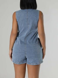 Snap-Front Sleeveless Denim Romper