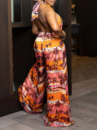 Printed Halter Wide-Leg Jumpsuit