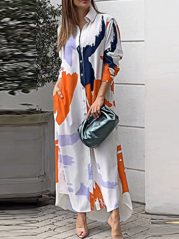 Printed Slit Shirt Dress