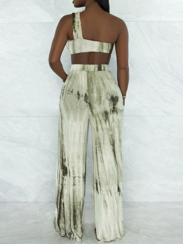 Printed Bandeau Top & Wide-Leg Pants Set