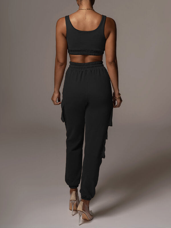 Cropped Tank Top & Cargo Pants Set