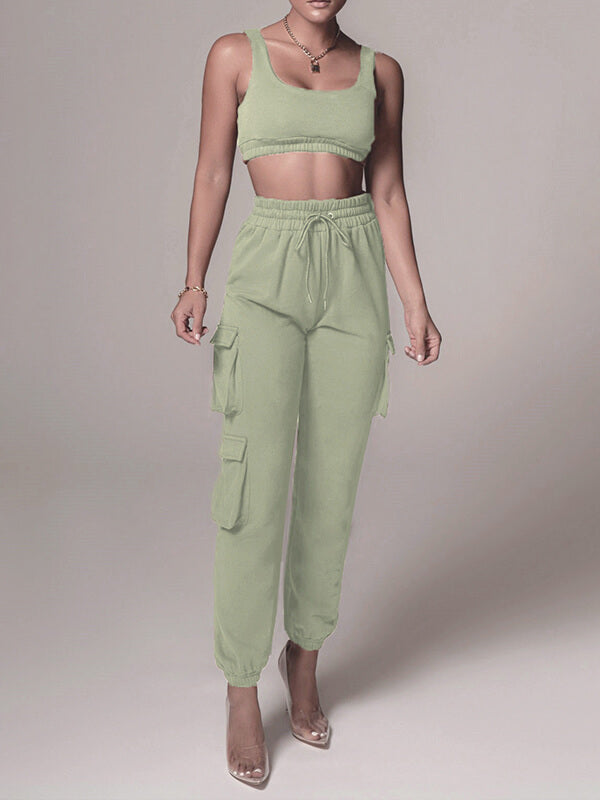 Cropped Tank Top & Cargo Pants Set