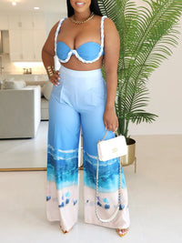 Printed Bandeau Top & Wide-Leg Pants Set