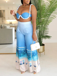 Printed Bandeau Top & Wide-Leg Pants Set