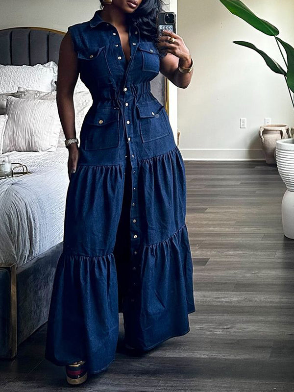 Sleeveless Denim Shirt Dress