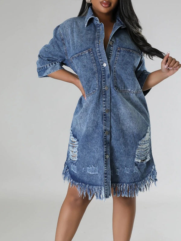 Fringe Ripped Denim Dress