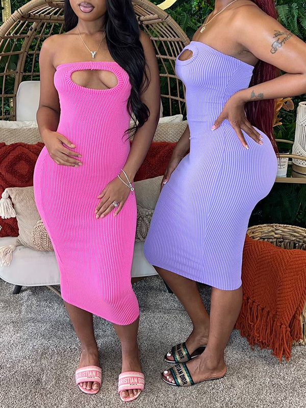 Ribbed Cutout Strapless Dress