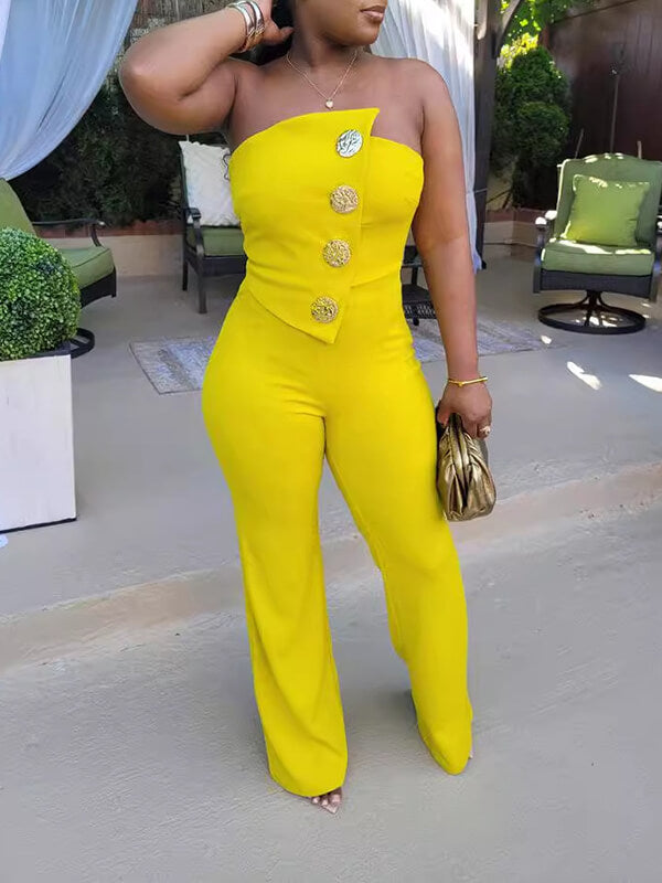 Button Strapless Jumpsuit