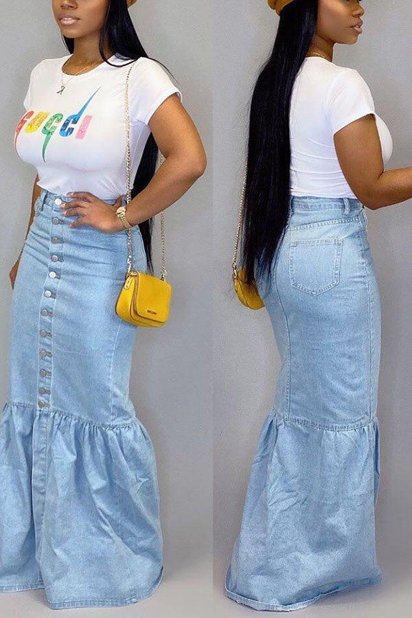 Fishtail Denim Skirt