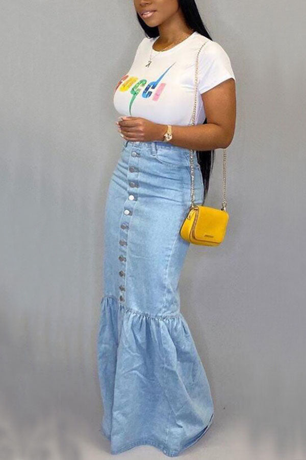 Fishtail Denim Skirt