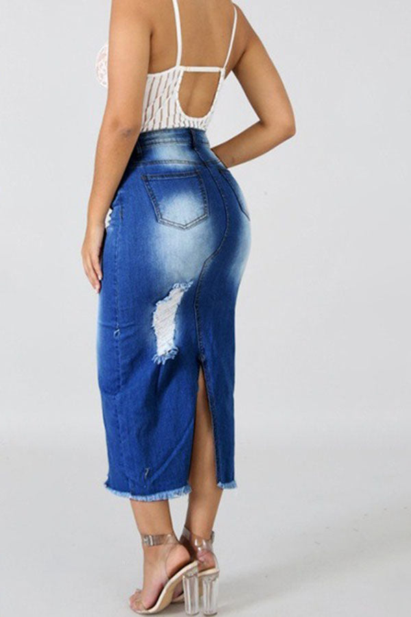 High Waist Denim Bodycon Skirt