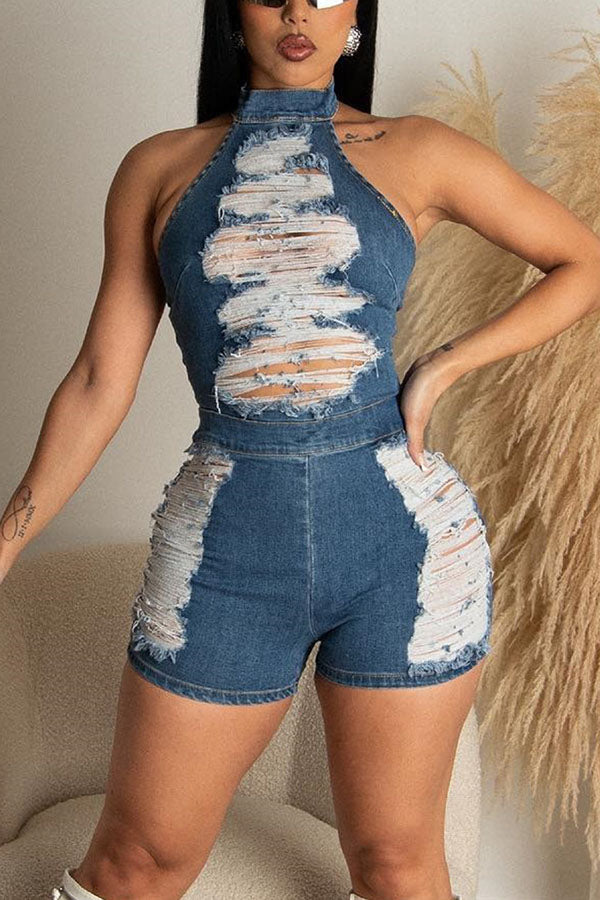 Slim Fit Denim Romper