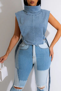 High Neck Denim Vest