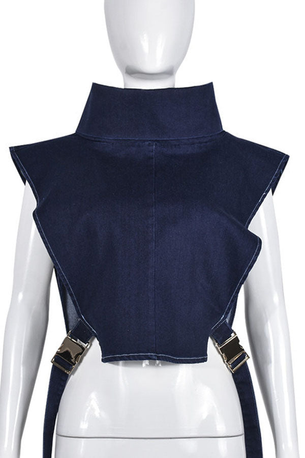 High Neck Denim Vest