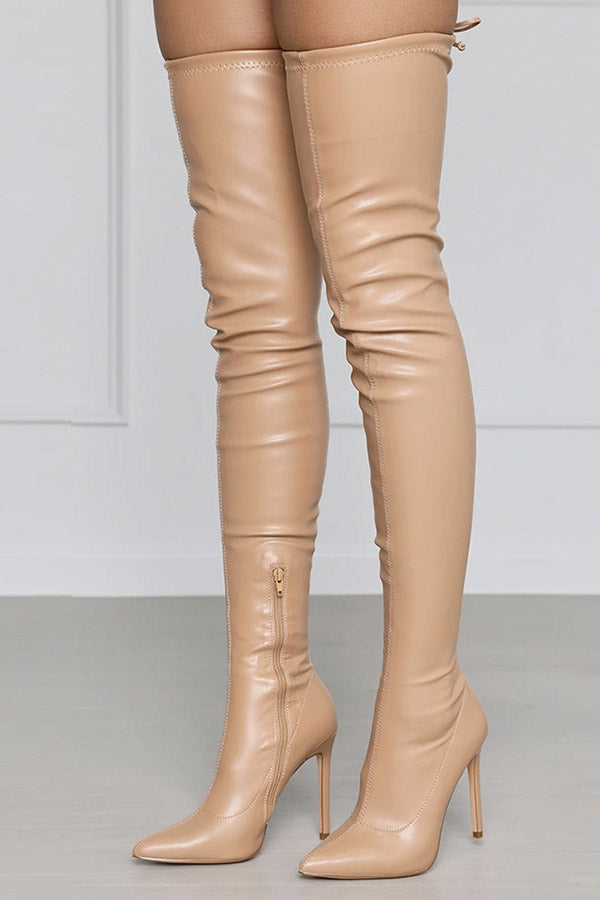 Faux Leather Thigh High Boots