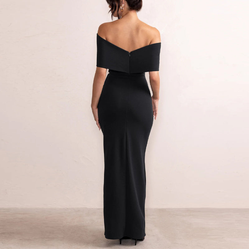 Bow Off Shoulder High Slit Maxi Dress