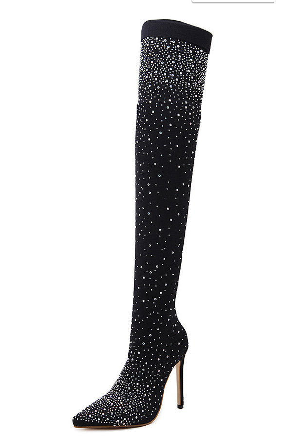 Club Rhinestone High-heeled Boots