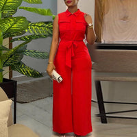 Solid Front Pocket Belted Wide Leg Jumpsuit