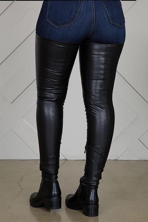 PU Leather Flat Over Knee Boots