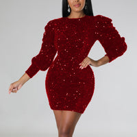 Sequins Puff Sleeve Bodycon Dress