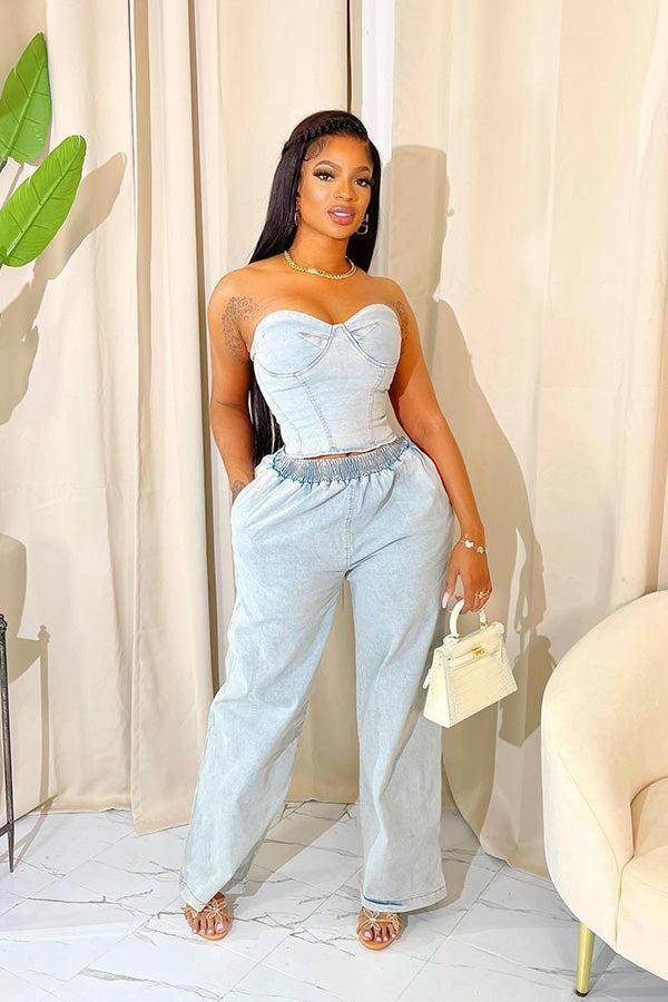 Women's Denim Corset and Pant Set