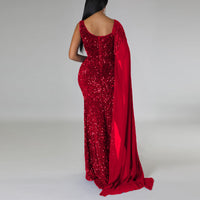 Sequins High Slit Cape Evening Dress