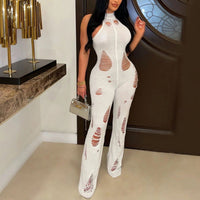 Solid Sleeveless Halter Cut Out Jumpsuit